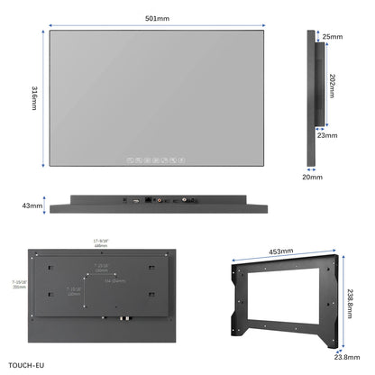 Souria Specchio Intelligente Android con Touchscreen da 22 Pollici, Televisore LED per Bagno e SPA, FHD, Sintonizzatore DTV, DVB, Cucina