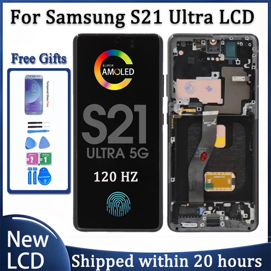 Display LCD AMOLED G998 per Samsung S21 Ultra 5G G998U, Schermo Touch con Digitalizzatore per Samsung S21 Ultra G998B con Cornice