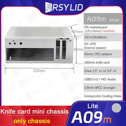 A09m 3.8L ITX Telaio Coltello Scheda A4 HTPC Computer portatile Supporto PC PCIe 2.5' SSD Drive Mini IPC Flex PSU Case