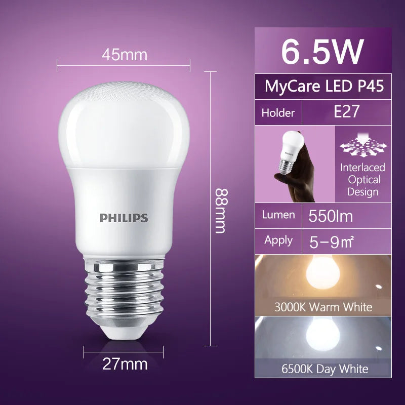 Philips LED E27 6,5 W (= 45 W) MyCare P Lampadina Mini Dimensioni 3000 K 6500 k Luce Bianca 220 V-240 V EyeComfort Lampada da Interno LED Originale, 1x