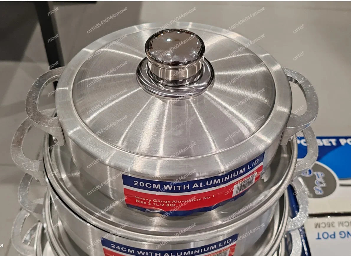 Set di 6 pentole in alluminio rinforzato, utensili da cucina di alta qualità con coperchi, pentole antiaderenti per zuppe e salse, ideali per la cucina di casa.