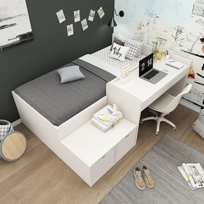 KOMHTOM Letto per bambini letto singolo 90x200 cm Bianco scrivania e cassetti letto contenitore senza materasso