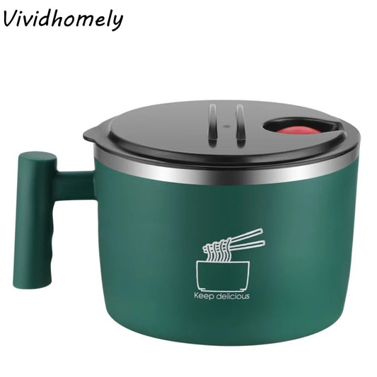 Ciotola per ramen in acciaio inossidabile da 1000 ml con coperchio e supporto per telefono, ciotola per noodles istantanei con design a sifone sigillato, lunch box
