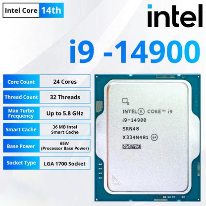 Processore desktop Intel Core i9-14900 CPU LGA1700 24-Core 32T fino a 5.8GHz 36MB di cache (senza dissipatore)