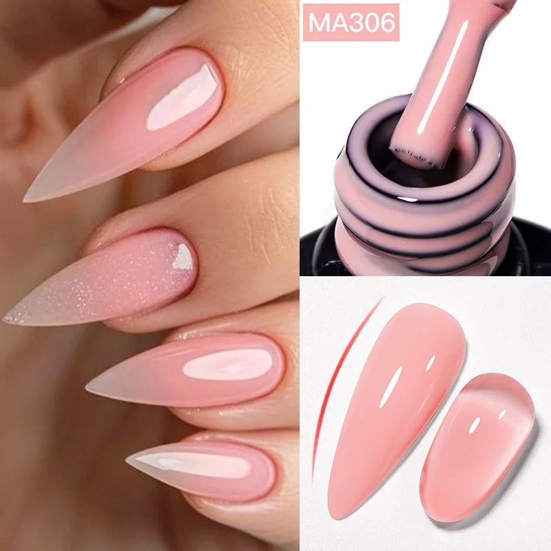 MEET ACROSS 7ml Gelatina Nuda Shimmer Base in gomma Gel Glitter Rosa Viola UV/LED Nail Art Vernis Gel Smalto per manicure Unghie FAI DA TE