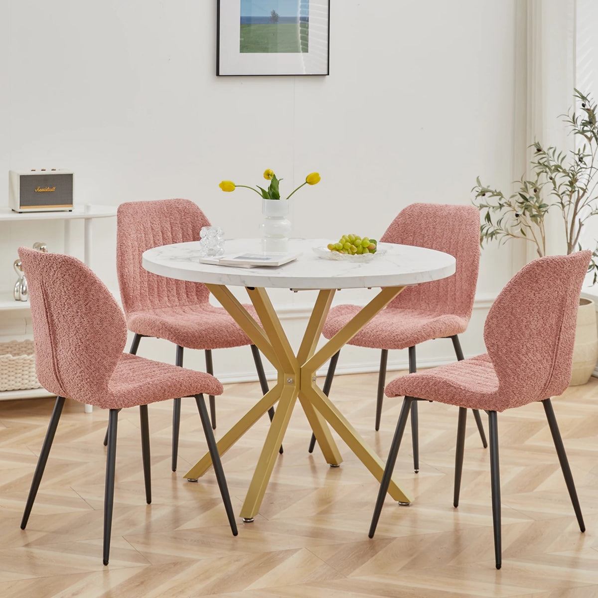 Tavolo da pranzo rotondo in stile nordico EGOONM, 100 cm, piano in MDF, gambe in metallo nero, ideale per sala da pranzo, cucina e arredamento della casa.