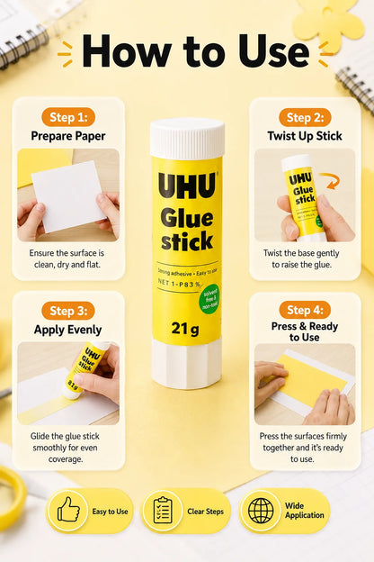 Colla stick UHU 8.2g 21g, colla solida forte, senza disordine, per scuola, ufficio, artigianato, carta.