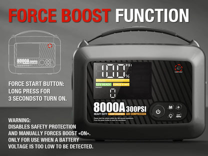Avviatore di emergenza per auto professionale per impieghi gravosi 8000A con pompa d'aria Potente dispositivo di avviamento per avviamento per batteria per auto 12V