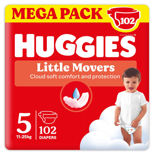 Huggies Little Movers, Pannolini Taglia 5 (11-25 Kg) Pacco Mega, 102 Pz