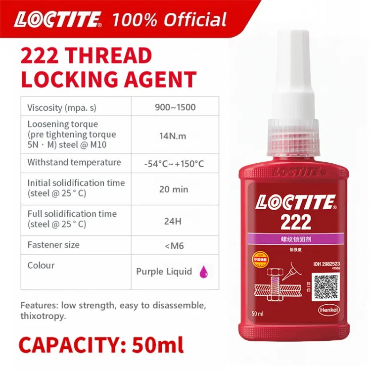 Colla per viti Loctite 222 originale al 100% 50 ml Fissaggio per viti con colla anaerobica a bassa resistenza