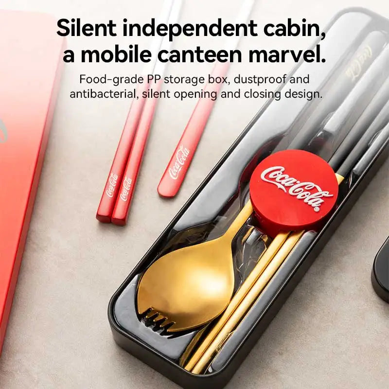 Set di posate portatili Coca Cola in acciaio inossidabile 304, forchetta e cucchiaio da viaggio con custodia per campeggio, picnic, cucina all'aperto, idea regalo