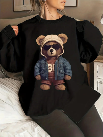 Maglione da donna, ideale per l’autunno e l’inverno, dal taglio ampio e confortevole, con stampa a motivi felini, scollo rotondo e maniche lunghe.