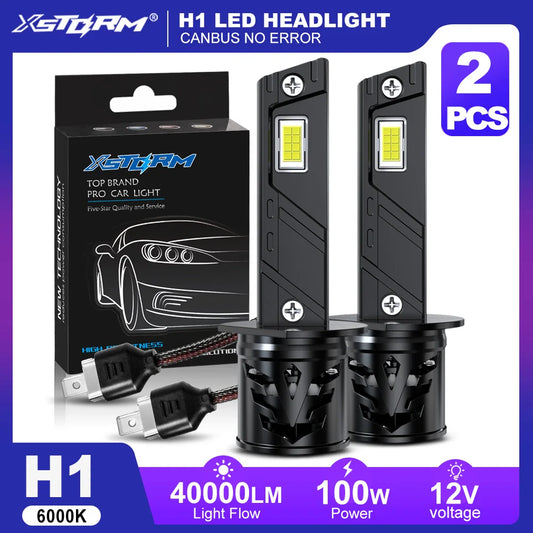 XSTORM H1 Lampadine LED 40000LM 100W Fari LED H1 Canbus con Ventola, Luci Turbo per Auto 6000K 12V Plug & Play