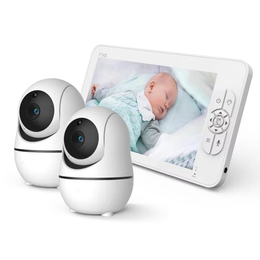 SM70V2 Baby monitor video a schermo diviso HD 1080P senza WiFi, monitor per fotocamera per bambini, a prova di hacking, zoom remoto/pan/inclinazione, batteria da 4000 mAh