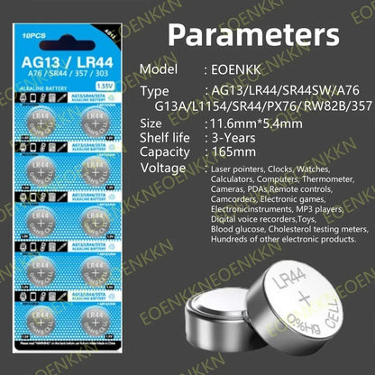 50-200 pz AG13 LR44 A76 357 357A LR1154 SR1154 SR44 batteria alcalina per calcolatrice orologio chiave auto pulsante orologio remoto cella a bottone