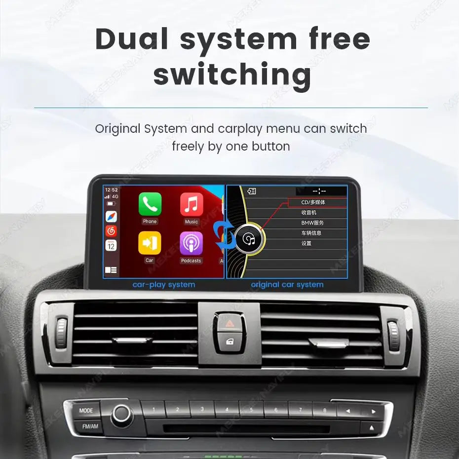 Sistema multimediale intelligente per auto con schermo QLED da 10,25 pollici, Linux, CarPlay wireless, Android Auto, per BMW E90 E91 E92 E93 2005-2012, con WiFi, BT, navigazione GPS e autoradio.