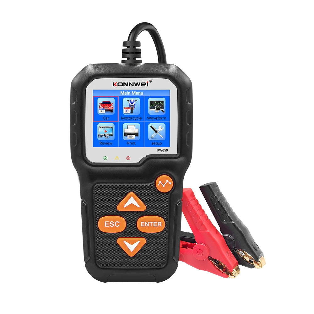 KONNWEI KW650 Tester batteria per auto 6V 12V Analizzatore automatico per auto moto da 100 a 2000 CCA Strumento di test di ricarica avviamento per auto Moto