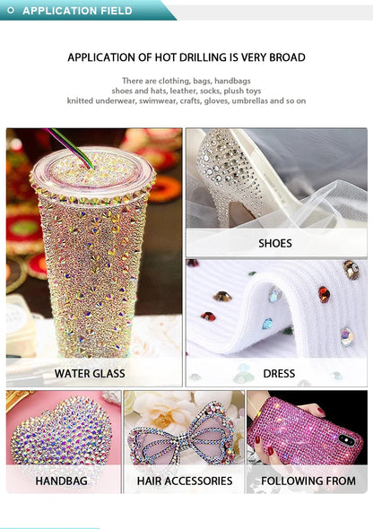 Cristalli YHB Bright Series Crystal AB Dazzling Hotfix Nonhotfix con elettroplaccatura, strass piatti Hotfix per scarpe, borse e abbigliamento.