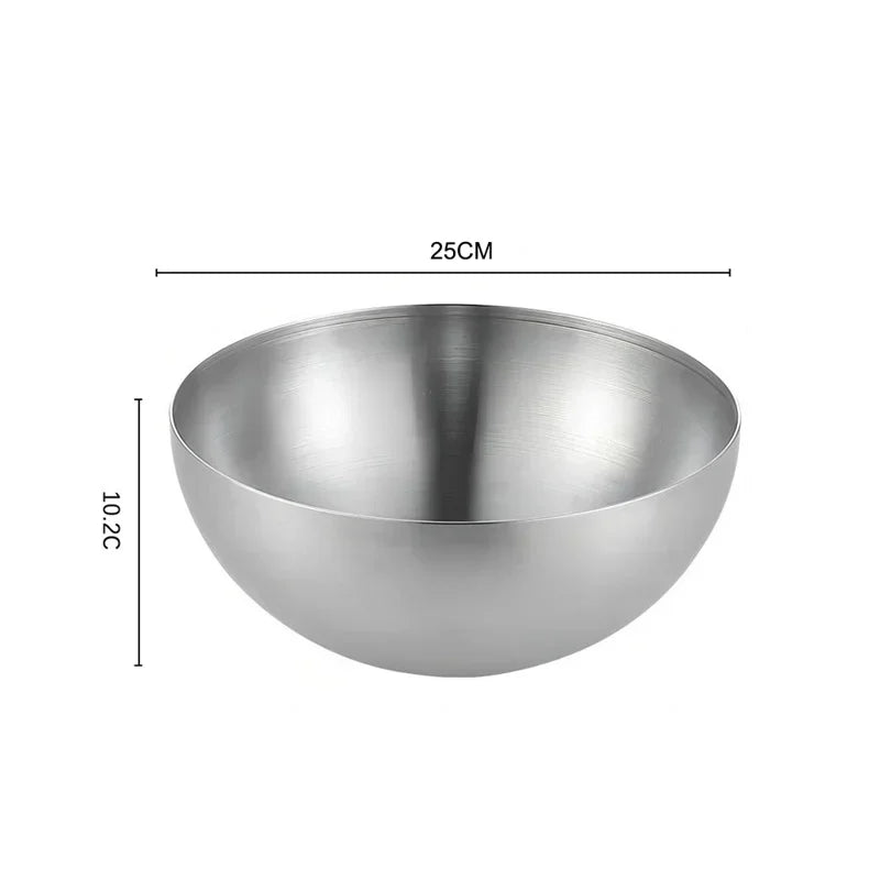 Ciotole per insalata di frutta in acciaio inossidabile spesso 15 cm/20 cm/25 cm Zuppa di riso Noodle Ramen Ciotola Ciotole per miscelazione Contenitore per alimenti Stoviglie da cucina