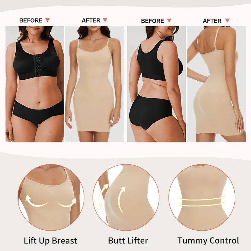 Intimo modellante da donna, slip completo, controllo della pancia, girocollo, mini sotto il vestito, modellante per il corpo liscio, nuova lingerie con spalline sottili