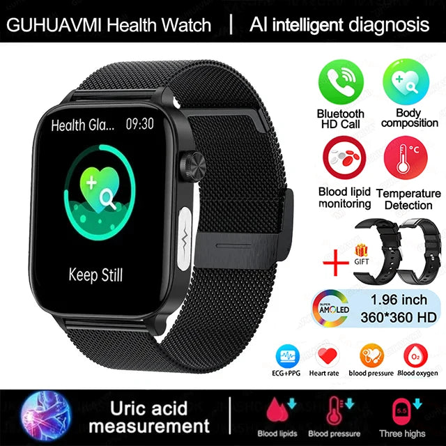 2025 Nuovo AI Diagnosi Lipidi nel sangue Acido urico Test di composizione corporea Smart Watch per uomo ECG + PPG Chiamata Bluetooth Salute Smartwatch