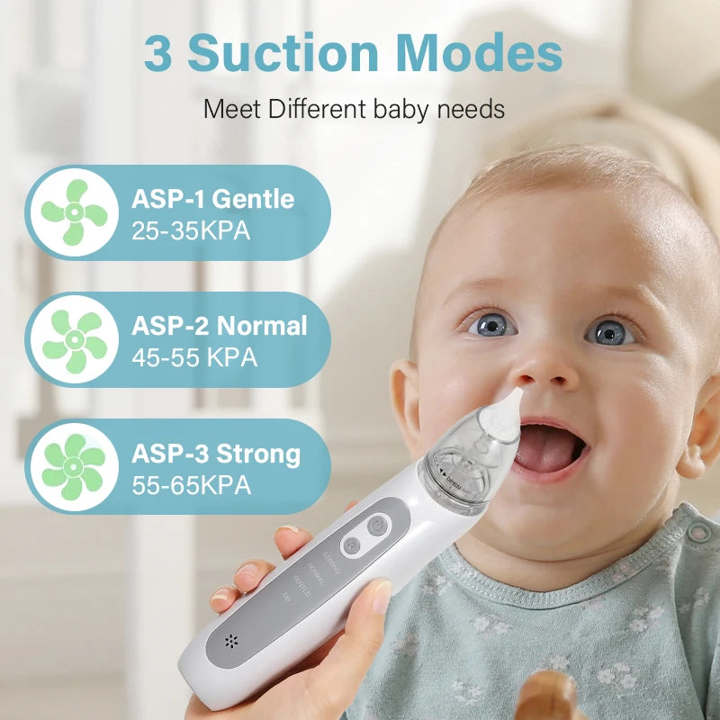 Aspiratore Nasale Elettrico per Neonati e Bambini, Pulitore Automatico del Naso con Musica e 3 Punte in Silicone