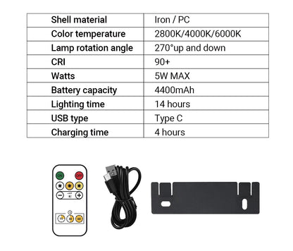 SEEDIQ Lampada da parete a LED ricaricabile in bronzo 4400mAh Batteria a lunga durata 40CM Luce per immagini wireless con telecomando per opere d'arte