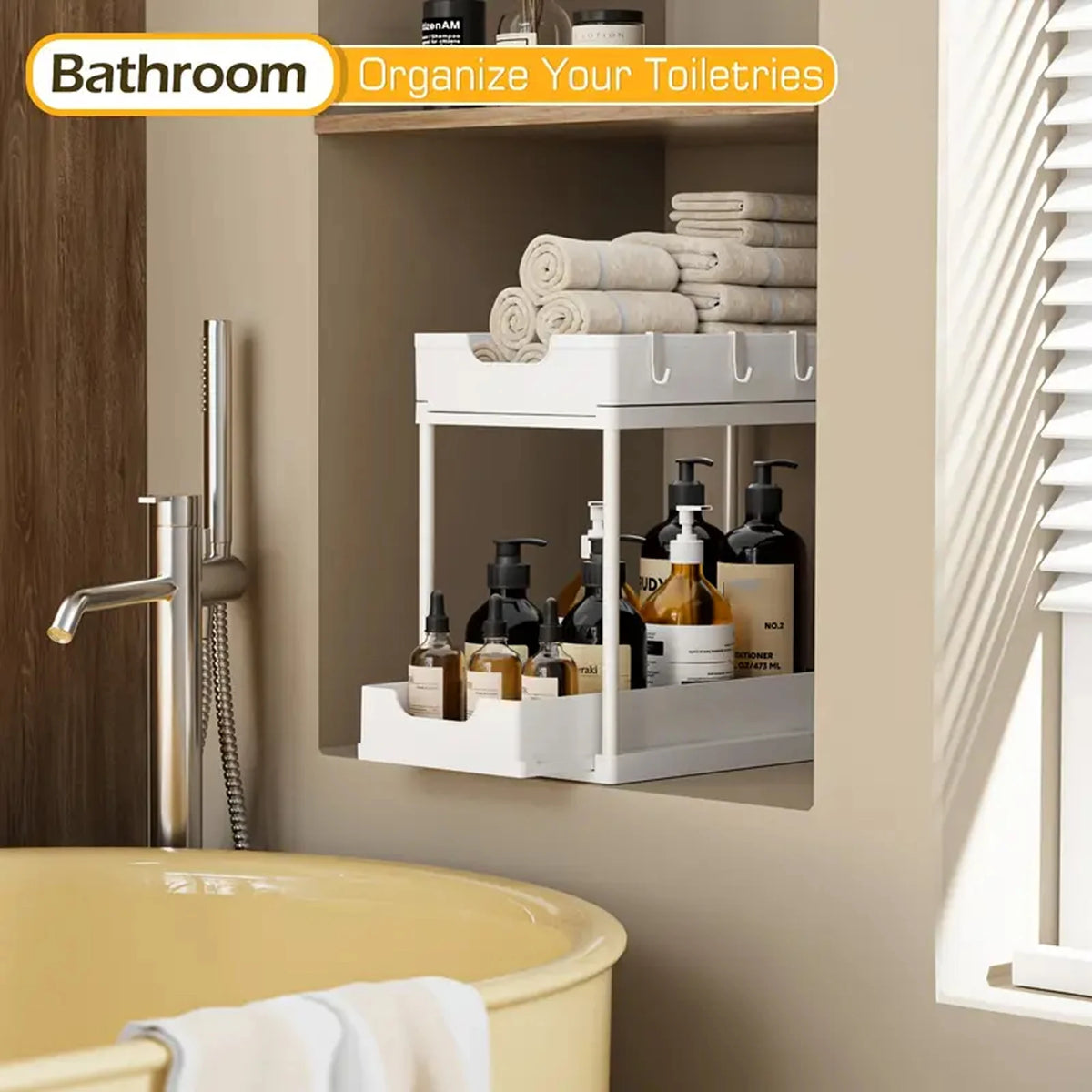 Nuovo Organizzatore Sottolavello a 2 Livelli, Ripiano Scorrevole Estraibile, Scaffale Multifunzione per Cucina e Bagno, Organizzatore Salvaspazio per Armadietti
