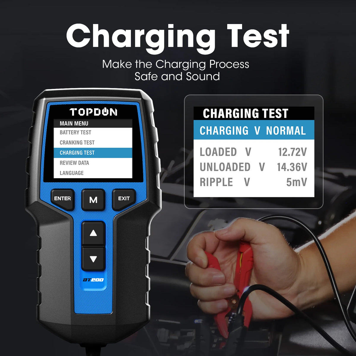 TOPDON BT200 Tester batteria portatile Strumenti di test di avviamento di ricarica per auto 12V Monitor batteria diagnostica automobilistica 100-2000CCA