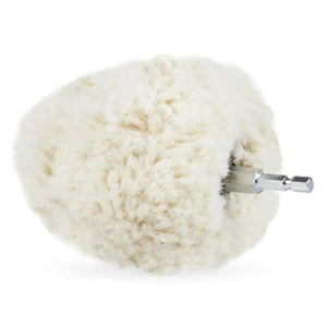 SPTA 1PC Sfera Lucidante in Lana Naturale da 4 Pollici (100mm) con Gambo Esagonale per Trapano Elettrico, Lucidatrice, Taglio, Riparazione Carrozzeria, Tampone Lucidante