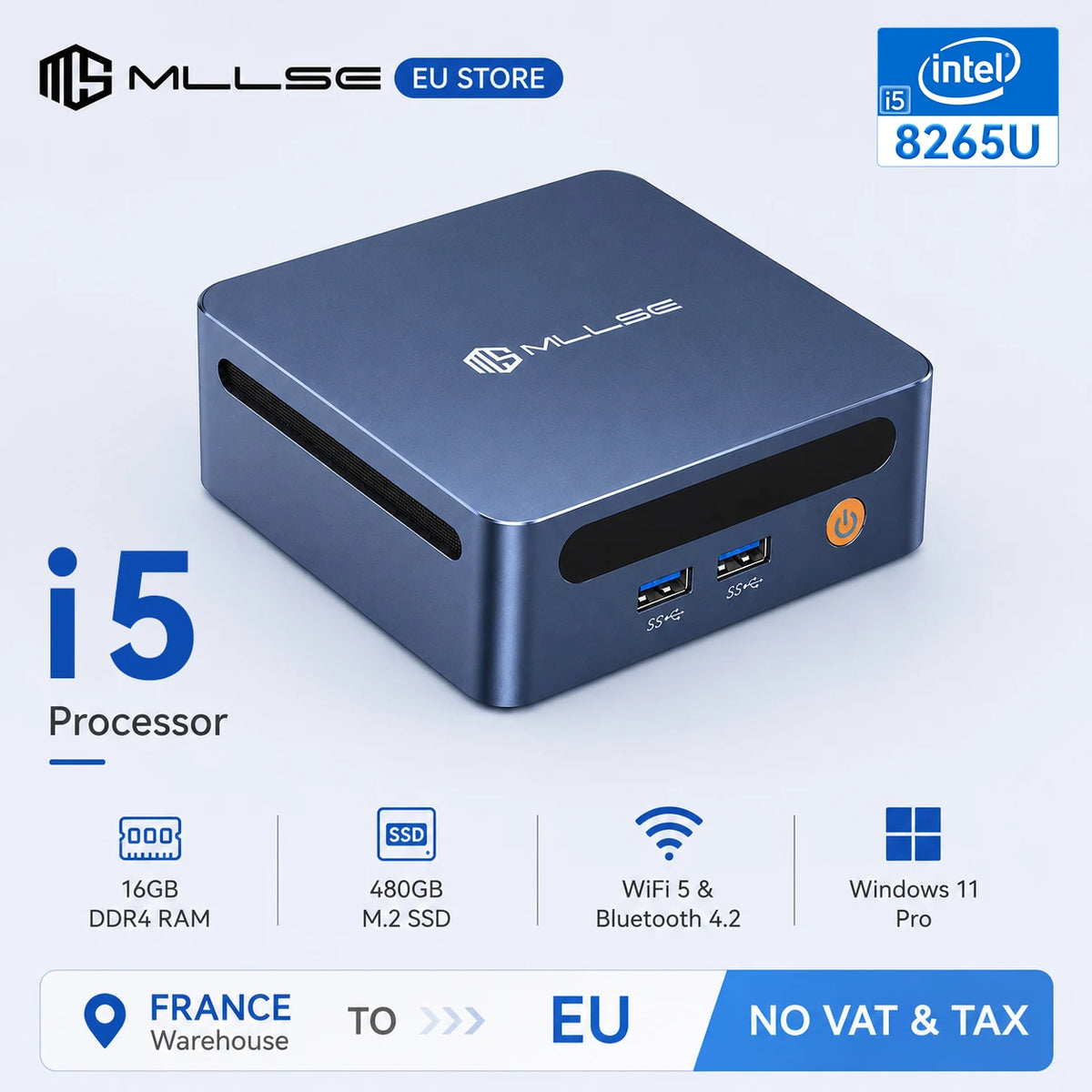 MLLSE M4 Mini PC con Processore Intel Core I5-8265U, 16GB RAM DDR4, 480GB SSD, WiFi 5, BT 4.2, Win11, Mini Computer Desktop