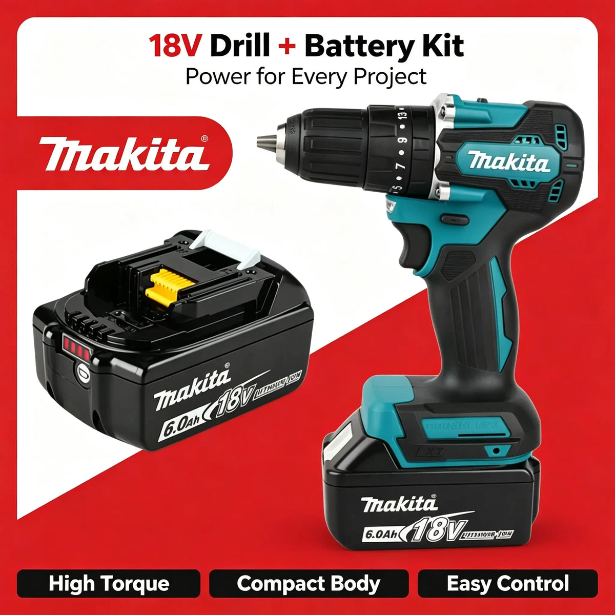 Cacciavite elettrico a batteria da 10 mm con elevata coppia, modello DDF487, set di trapani Makita 18V LXT originali con motore a spazzole, comprensivo di batterie BL1860B e BL1840. Spedizione rapida.