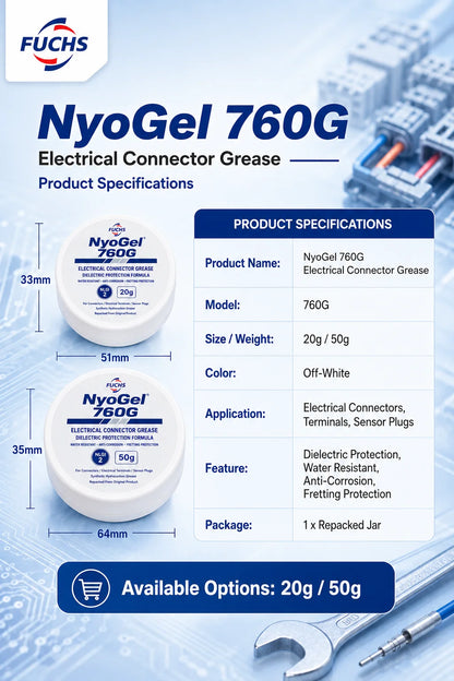 NyoGel 760G Grasso per Connettori Elettrici, Lubrificante Dielettrico Anticorrosione per Terminali di Cablaggio Automobilistico e Spine per Sensori 20g 50g
