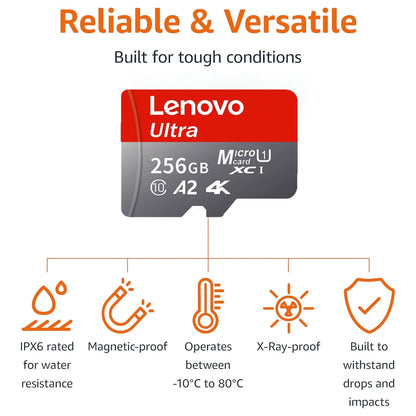 Scheda di memoria Micro SD Lenovo ad alta velocità, disponibile nelle seguenti capacità: 1 TB, 128 GB, 256 GB, 512 GB, compatibile con video 4K Full HD, telefoni, GoPro, droni e action cam.
