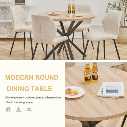 Tavolo da pranzo rotondo in stile nordico EGOONM, 100 cm, piano in MDF, gambe in metallo nero, ideale per sala da pranzo, cucina e arredamento della casa.