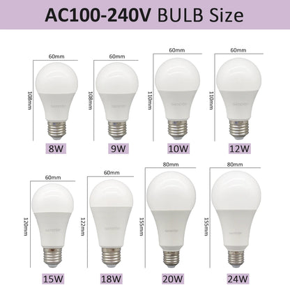 Set di 5 Lampadine LED E27 da 20W, 18W, 15W, 12W, 10W, 9W, 8W, AC220V, Potenza Reale, A60 A80, per Soggiorno e Casa