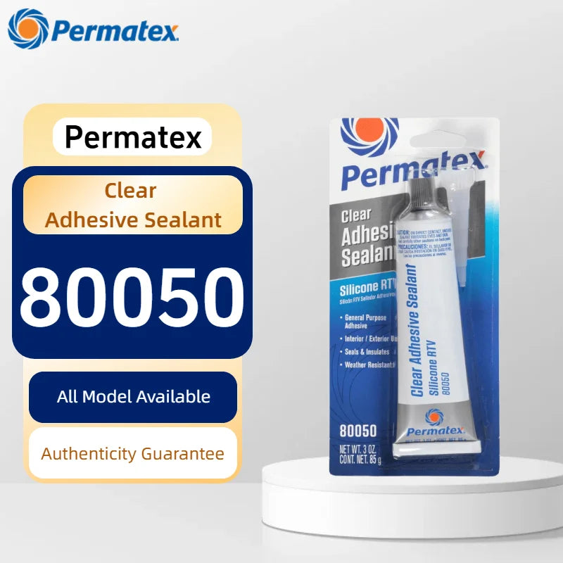Permatex 80050 Adesivo Sigillante Siliconico RTV Trasparente 3oz Colla Flessibile Impermeabile per Vetro Metallo Plastica Vinile