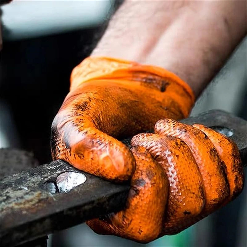 Guanti monouso industriali in nitrile arancione resistenti Guanti monouso industriali da 8 milioni con impugnatura testurizzata a diamante per la sicurezza meccanica e guanti da lavoro