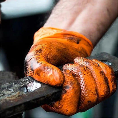 Guanti monouso industriali in nitrile arancione resistenti Guanti monouso industriali da 8 milioni con impugnatura testurizzata a diamante per la sicurezza meccanica e guanti da lavoro