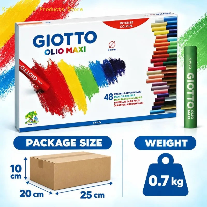 Kit di pastelli a olio GIOTTO, 48 pezzi, con colori intensi e pastelli di grandi dimensioni (11 mm) per pittura, lezioni di arte, scuola, uso domestico e progetti creativi.