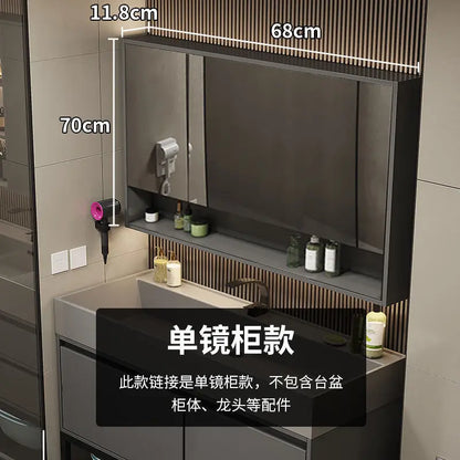 Combinazione di mobile lavabo e specchio da bagno in nano-roccia di lusso leggero