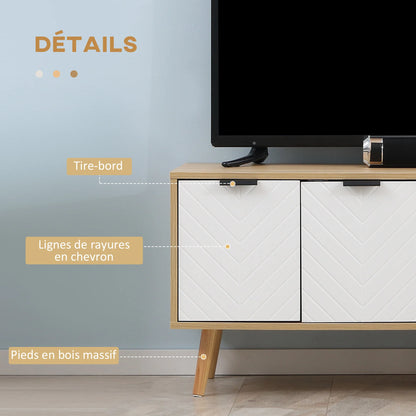 Mobile TV HOMCOM per televisori fino a 46 pollici, design scandinavo, 2 ante, 2 nicchie con passacavi, 110x39x cm