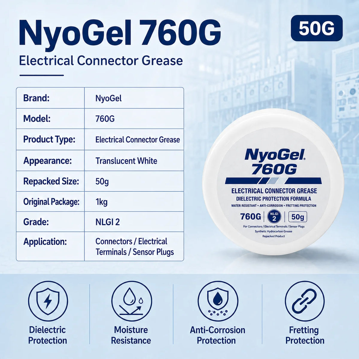 NyoGel 760G Grasso per Connettori Elettrici, Lubrificante Dielettrico Anticorrosione per Terminali di Cablaggio Automobilistico e Spine per Sensori 20g 50g