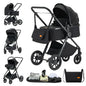 Passeggino per Neonati 3-in-1 di Lusso, Carrozzina da Viaggio Portatile con Telaio in Alluminio, Passeggino Pieghevole con Vista Panoramica