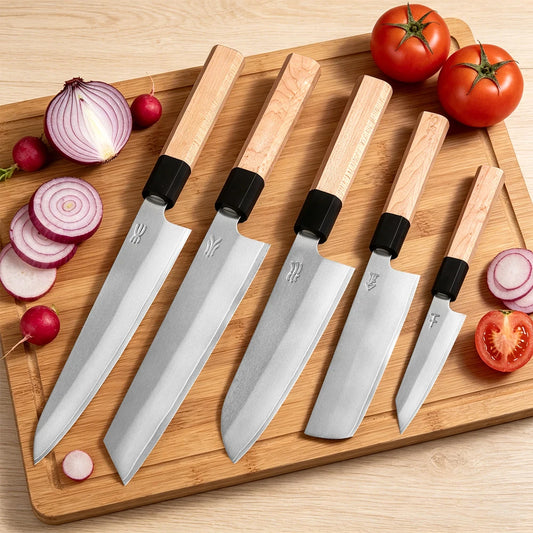 Set di coltelli da cucina in stile giapponese da 1 o 5 pezzi, coltello da chef in acciaio inossidabile composito a 3 strati, Nakiri Santoku, utensili da cucina multiuso