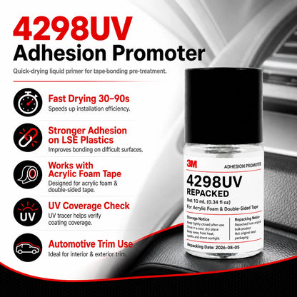 3M 4298UV Promotore di Adesione per Nastro Biadesivo in Schiuma Acrilica per Settore Automobilistico, Adesivo per Fissaggio di Rivestimenti in Plastica PP TPO EPDM ABS, 10ML