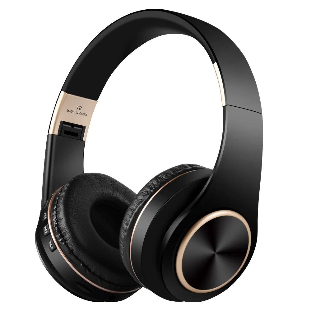 EOENKK T8 Cuffie wireless Bluetooth 5.3 con audio surround stereo, pieghevoli, per sport, a bassa latenza, per gaming, con riduzione del rumore