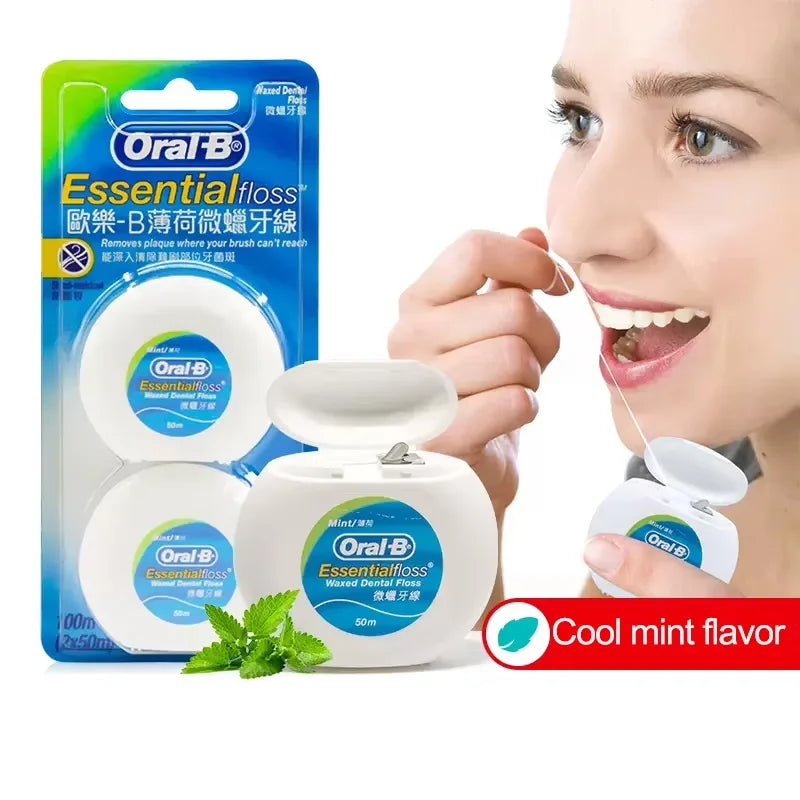Filo Interdentale Oral B Essential Senza Cera, 2 Confezioni da 50m Ciascuna, per Pulizia Interdentale e Cura delle Gengive