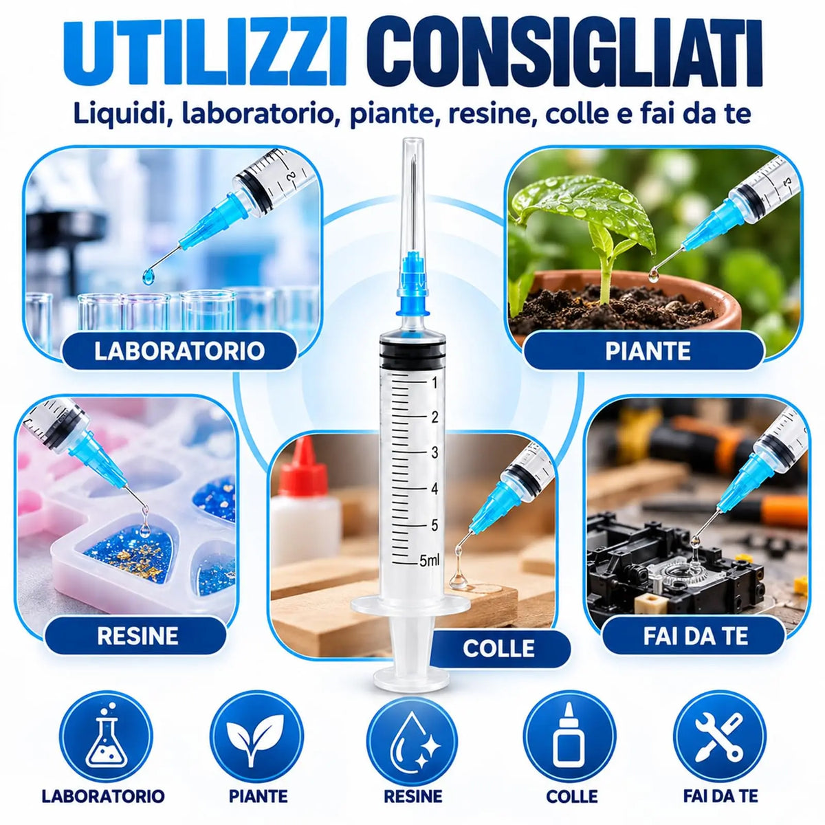 30PZ 5ml Siringhe in plastica riutilizzabili, Siringa Dosatrice per Alimentazione Piccoli Animali Domestici, Pittura Artistica, Colla Applicatore