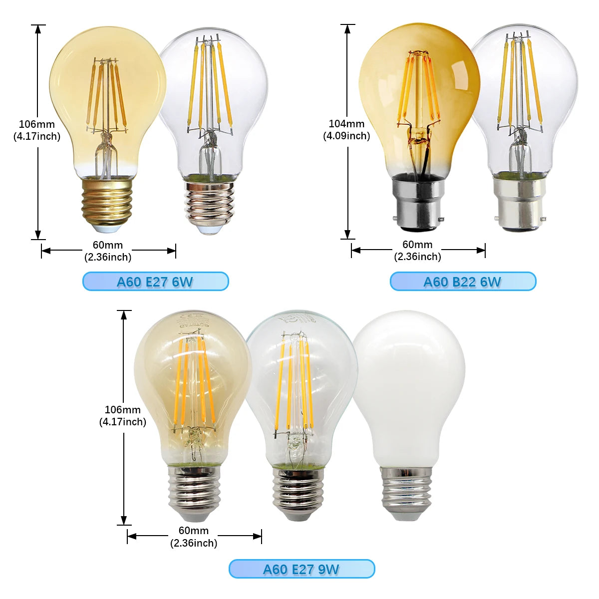 10 Lampadine LED E27 E14 B22 Stile Industriale Vintage, Retro Edison 8W 4W 6W 220V per Lampade a Filamento Incandescenti Edison